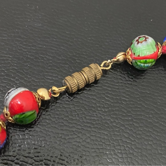 Vintage Red Multi Millefiori Venetian Murano Glass Beads Knotted 16” Necklace - Picture 7 of 16